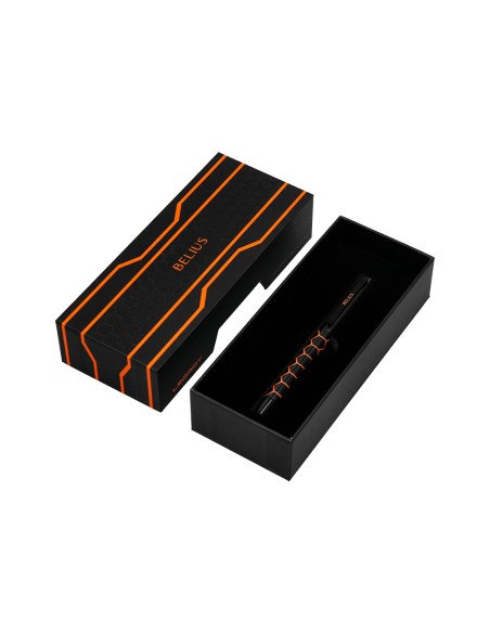 Boligrafo belius legacy aluminio diseno hexagono naranja cuerpo negro tinta color azul caja de diseno Boligrafo belius legacy aluminio diseno hexagono naranja cuerpo negro tinta color azul caja de diseno