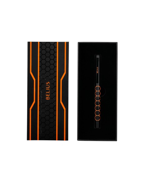 Boligrafo belius legacy aluminio diseno hexagono naranja cuerpo negro tinta color azul caja de diseno Boligrafo belius legacy aluminio diseno hexagono naranja cuerpo negro tinta color azul caja de diseno