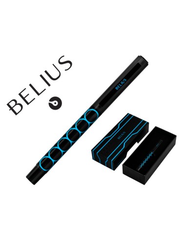 Boligrafo belius legacy aluminio diseno circulos azul cuerpo negro tinta color azul caja de diseno