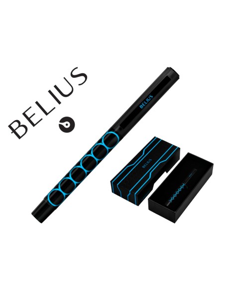 Boligrafo belius legacy aluminio diseno circulos azul cuerpo negro tinta color azul caja de diseno Boligrafo belius legacy aluminio diseno circulos azul cuerpo negro tinta color azul caja de diseno