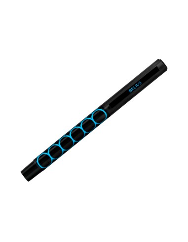 Boligrafo belius legacy aluminio diseno circulos azul cuerpo negro tinta color azul caja de diseno