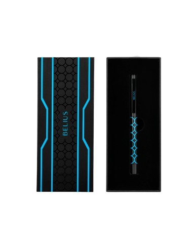 Boligrafo belius legacy aluminio diseno circulos azul cuerpo negro tinta color azul caja de diseno