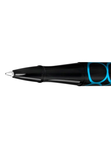 Boligrafo belius legacy aluminio diseno circulos azul cuerpo negro tinta color azul caja de diseno