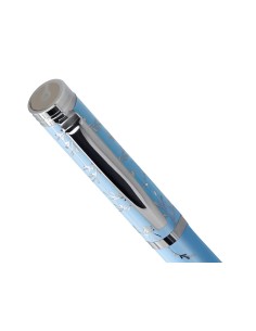 Pluma belius bella aluminio color azul celeste diseno plateado relieve tinta azul caja de diseno