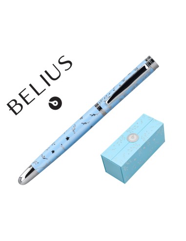 Roller belius bella aluminio color azul celeste diseno plateado relieve tinta color negro caja de diseno