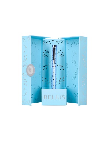Roller belius bella aluminio color azul celeste diseno plateado relieve tinta color negro caja de diseno