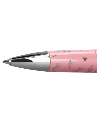 Boligrafo belius bella aluminio color rosa diseno plateado relieve tinta azul caja de diseno