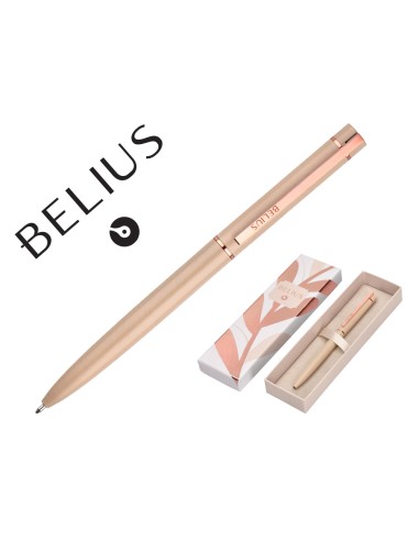 Boligrafo belius rose aluminio color burdeos oro rosa tinta azul caja de diseno