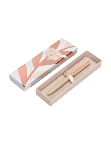 Boligrafo belius rose aluminio color burdeos oro rosa tinta azul caja de diseno