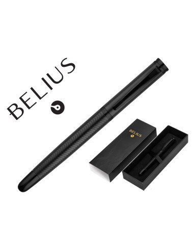 Boligrafo belius neptuno aluminio textura wavy color negro tinta azul caja de diseno