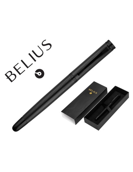 Boligrafo belius neptuno aluminio textura wavy color negro tinta azul caja de diseno Boligrafo belius neptuno aluminio textura wavy color negro tinta azul caja de diseno