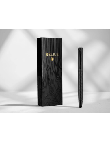 Boligrafo belius neptuno aluminio textura wavy color negro tinta azul caja de diseno