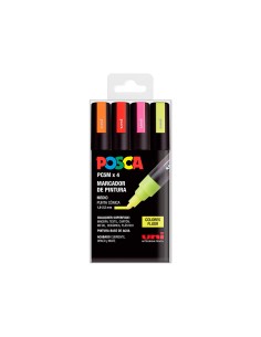 Rotulador uni posca pc 5m 4c marcador de pintura punta conica 18 25 mm bolsa de 4 unidades colores fluorescente