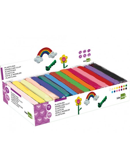 Plastilina liderpapel en barras de 150 gramos caja de 15 unidades colores surtidos Plastilina liderpapel en barras de 150 gramos caja de 15 unidades colores surtidos