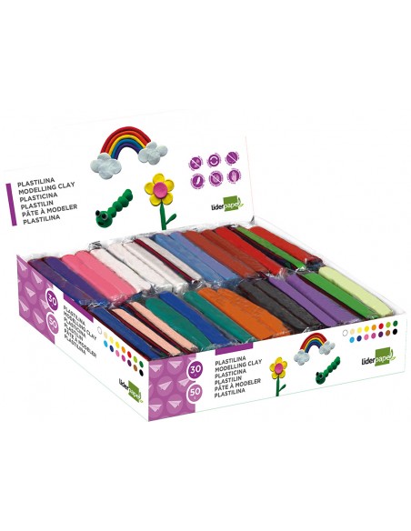 Plastilina liderpapel en barras de 50 gramos caja de 30 unidades colores surtidos Plastilina liderpapel en barras de 50 gramos caja de 30 unidades colores surtidos