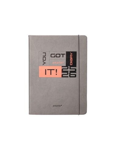 Agenda escolar antartik 25 26 encuadernada go simil piel gris semana vista a5 bilingue papel fsc 80 gr