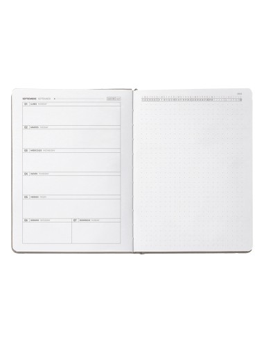 Agenda escolar antartik 25 26 encuadernada go simil piel gris semana vista a5 bilingue papel fsc 80 gr