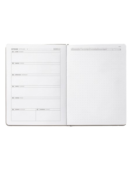 Agenda escolar antartik 25 26 encuadernada go simil piel gris semana vista a5 bilingue papel fsc 80 gr