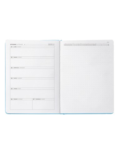 Agenda escolar antartik 25 26 encuadernada go simil piel azul semana vista a5 bilingue papel fsc 80 gr