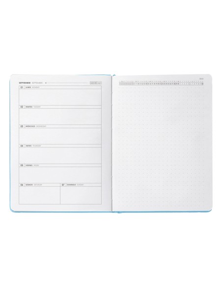 Agenda escolar antartik 25 26 encuadernada go simil piel azul semana vista a5 bilingue papel fsc 80 gr