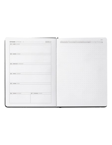 Agenda escolar antartik 25 26 encuadernada go simil piel negro semana vista a5 bilinguepapel fsc 80 gr