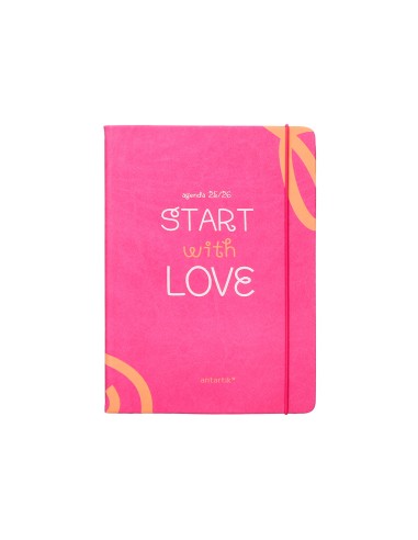 Agenda escolar antartik 25 26 encuadernada go simil piel fucsia semana vista a5 bilingue papel fsc 80 gr