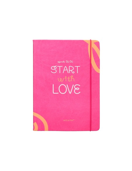 Agenda escolar antartik 25 26 encuadernada go simil piel fucsia semana vista a5 bilingue papel fsc 80 gr