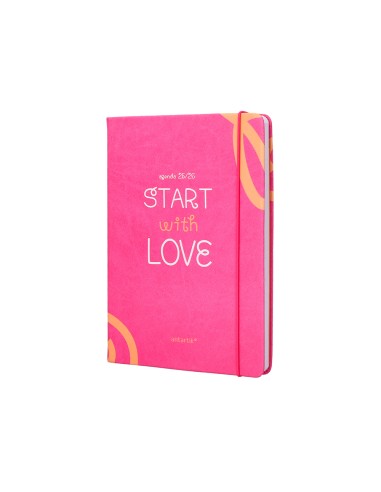 Agenda escolar antartik 25 26 encuadernada go simil piel fucsia semana vista a5 bilingue papel fsc 80 gr