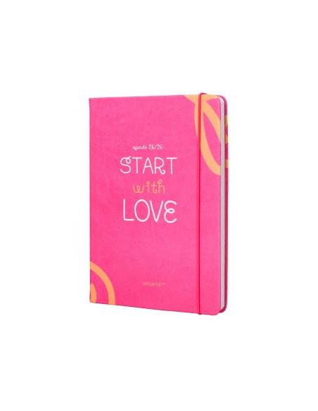 Agenda escolar antartik 25 26 encuadernada go simil piel fucsia semana vista a5 bilingue papel fsc 80 gr