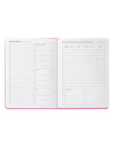 Agenda escolar antartik 25 26 encuadernada go simil piel fucsia semana vista a5 bilingue papel fsc 80 gr