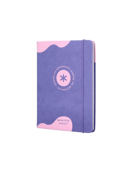 Agenda escolar antartik 25 26 encuadernada ggo simil piel morado semana vista a5 bilingue papel fsc 80 gr