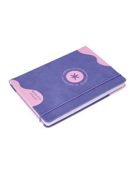 Agenda escolar antartik 25 26 encuadernada ggo simil piel morado semana vista a5 bilingue papel fsc 80 gr