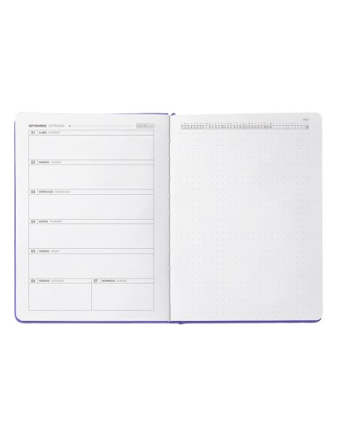 Agenda escolar antartik 25 26 encuadernada ggo simil piel morado semana vista a5 bilingue papel fsc 80 gr