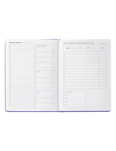 Agenda escolar antartik 25 26 encuadernada ggo simil piel morado semana vista a5 bilingue papel fsc 80 gr