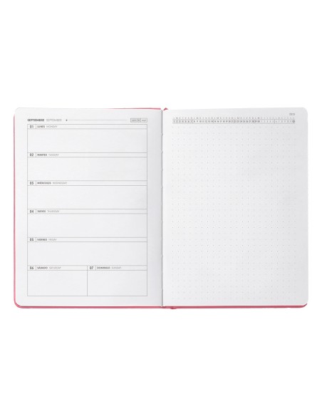 Agenda escolar antartik 25 26 encuadernada go simil piel rosa semana vista a5 bilingue papel fsc 80 gr