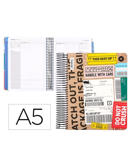 Agenda escolar antartik 25 26 espiral cargo dia pagina a5 bilingue papel fsc 80 gr