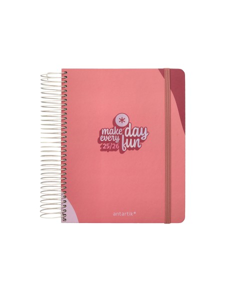 Agenda escolar antartik 25 26 espiral fun day rosa dia pagina a5 bilingue papel fsc 80 gr