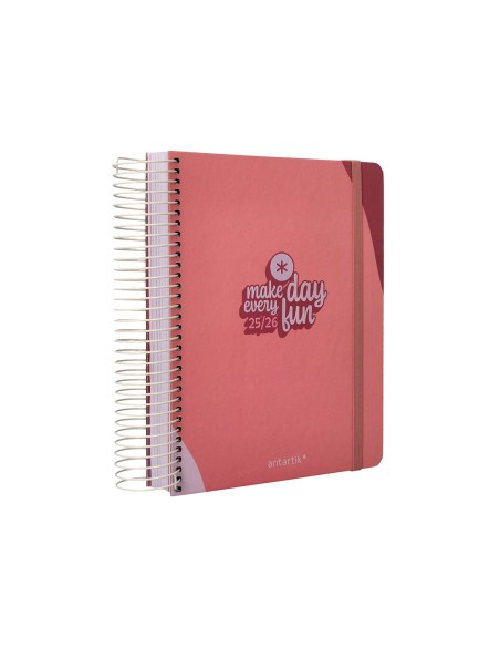 Agenda escolar antartik 25 26 espiral fun day rosa dia pagina a5 bilingue papel fsc 80 gr