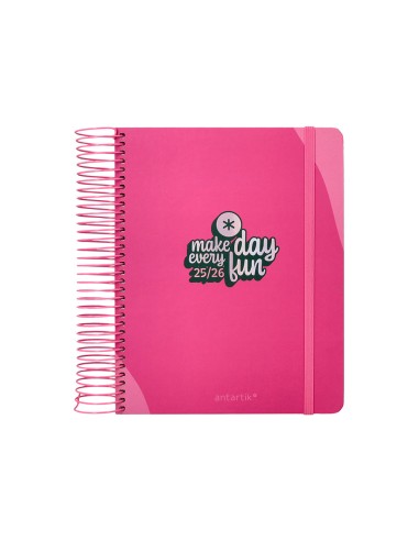 Agenda escolar antartik 25 26 espiral fun day fucsia dia pagina a5 bilingue papel fsc 80 gr
