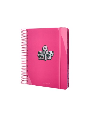 Agenda escolar antartik 25 26 espiral fun day fucsia dia pagina a5 bilingue papel fsc 80 gr