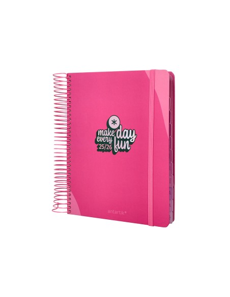Agenda escolar antartik 25 26 espiral fun day fucsia dia pagina a5 bilingue papel fsc 80 gr