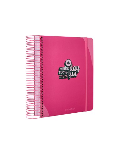Agenda escolar antartik 25 26 espiral fun day fucsia dia pagina a5 bilingue papel fsc 80 gr