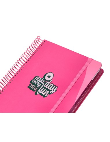 Agenda escolar antartik 25 26 espiral fun day fucsia dia pagina a5 bilingue papel fsc 80 gr