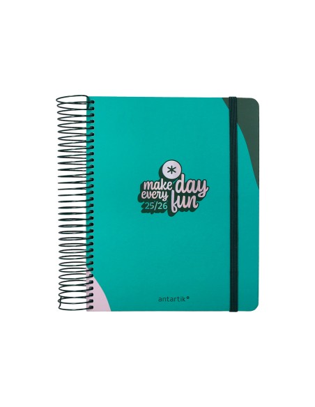 Agenda escolar antartik 25 26 espiral fun day turquesa dia pagina a5 bilingue papel fsc 80 gr