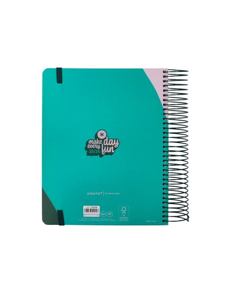 Agenda escolar antartik 25 26 espiral fun day turquesa dia pagina a5 bilingue papel fsc 80 gr