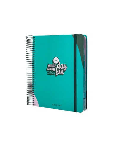 Agenda escolar antartik 25 26 espiral fun day turquesa dia pagina a5 bilingue papel fsc 80 gr