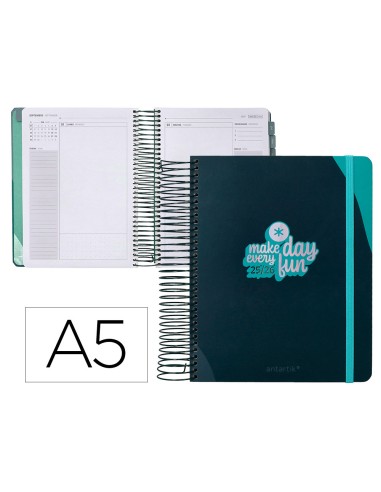 Agenda escolar antartik 25 26 espiral fun day azul oscuro dia pagina a5 bilingue papel fsc 80 gr