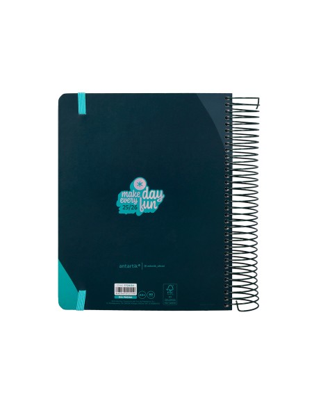 Agenda escolar antartik 25 26 espiral fun day azul oscuro dia pagina a5 bilingue papel fsc 80 gr