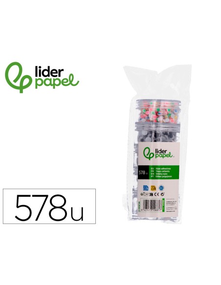 Ojo adhesivo liderpapel tamanos y colores surtidos 5 botes adaptables con 578 unidades