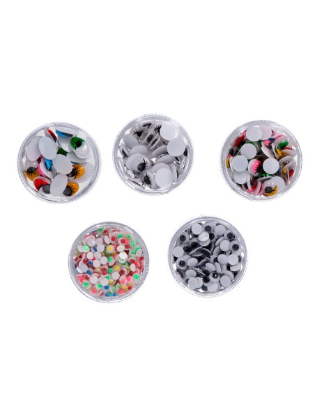 Ojo adhesivo liderpapel tamanos y colores surtidos 5 botes adaptables con 578 unidades